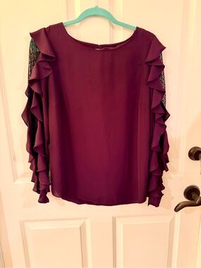 Amanda Uprichard Women's Ruffle Sleeve Blouse - Plum
